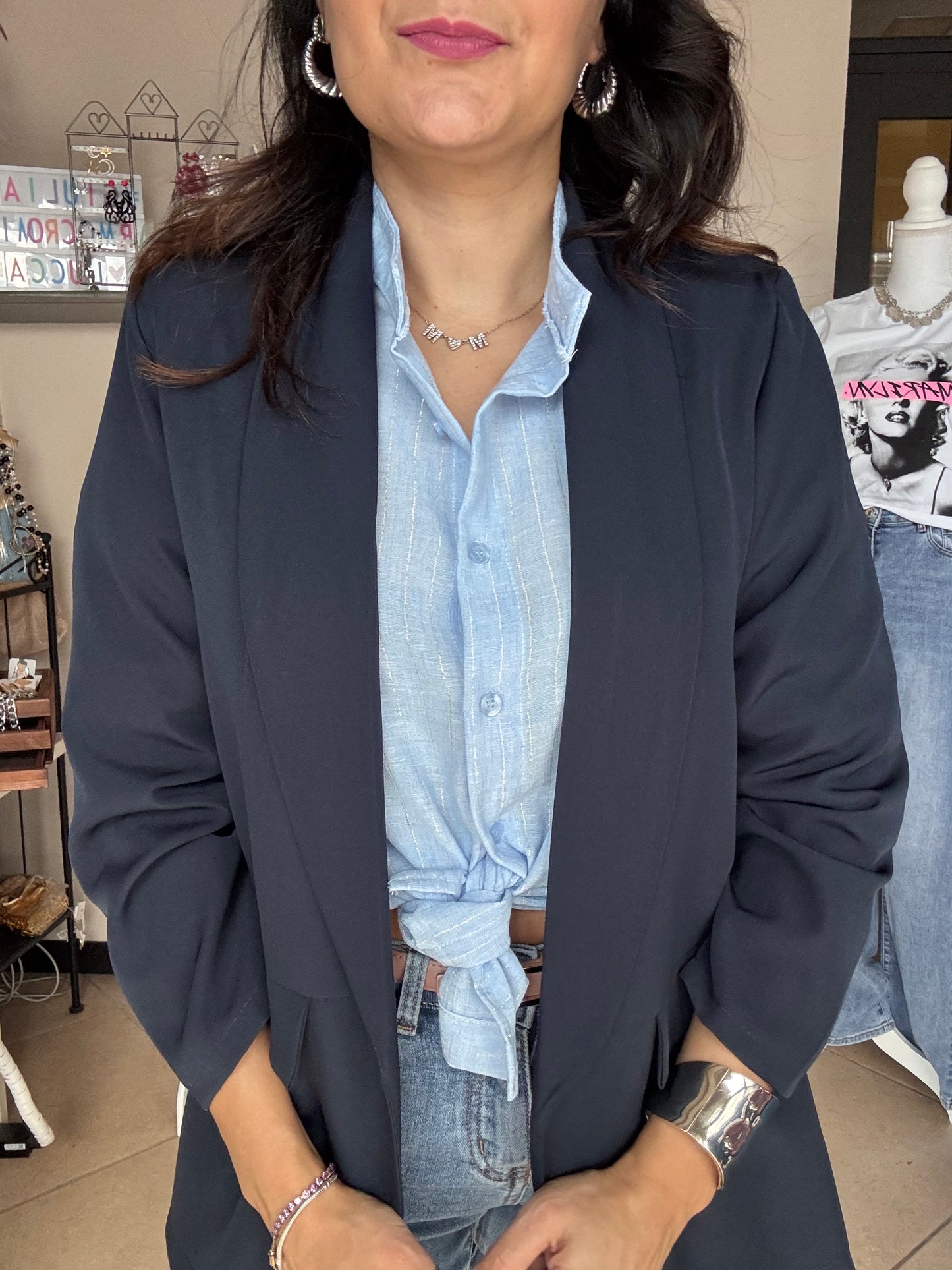 Camicia lurex e lino