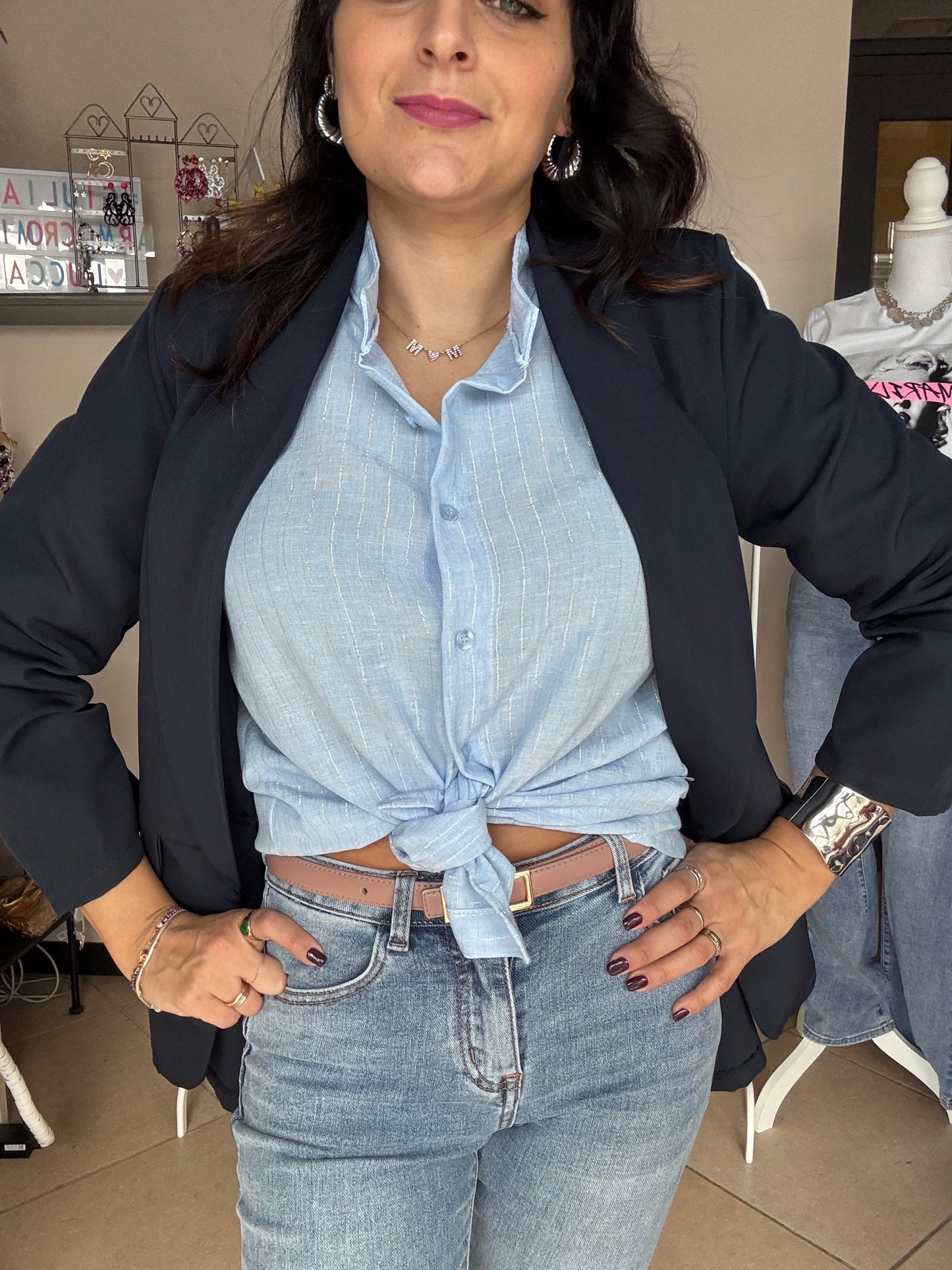 Camicia lurex e lino
