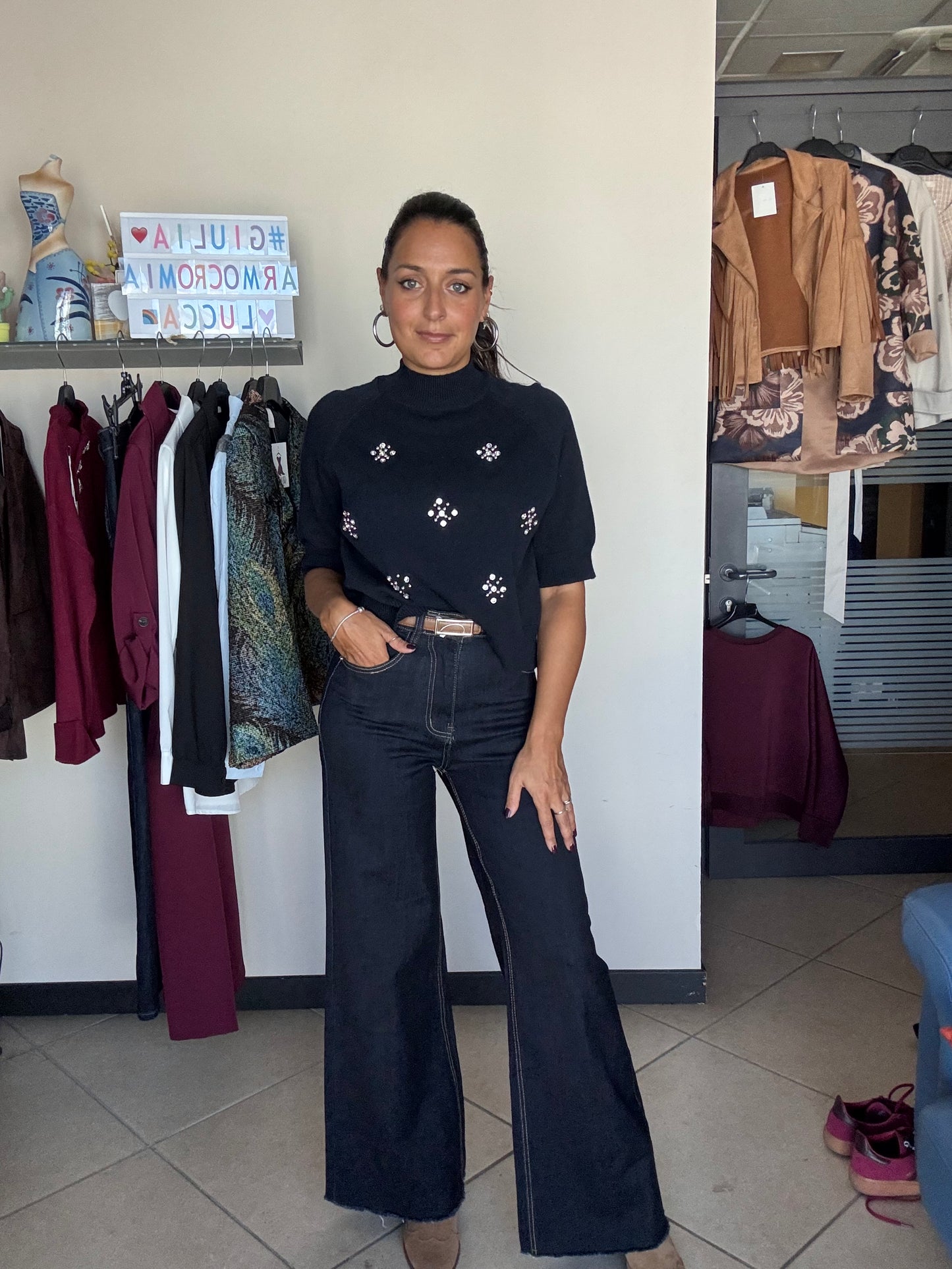 Jeans palazzo sfrangiato