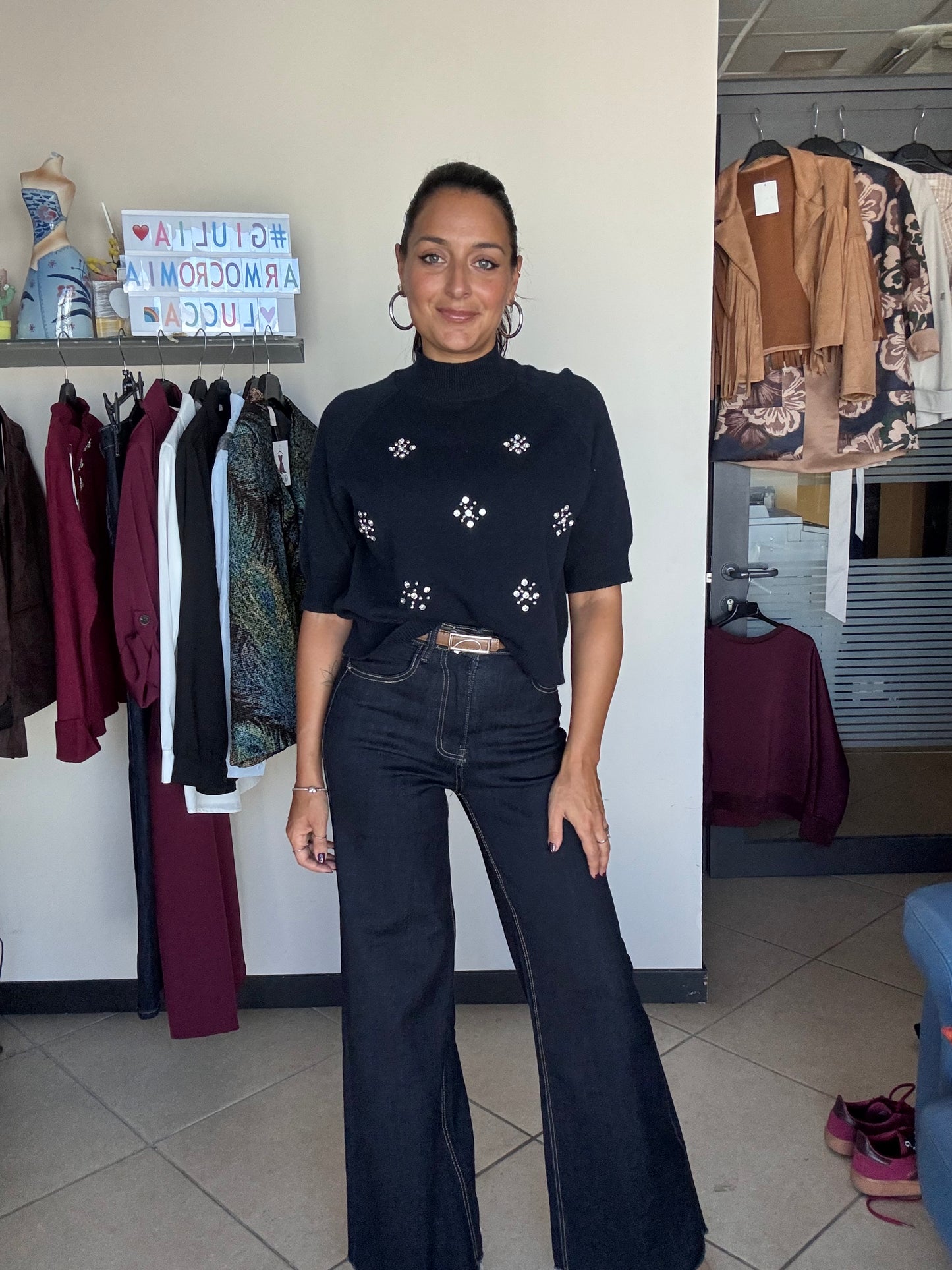 Jeans palazzo sfrangiato