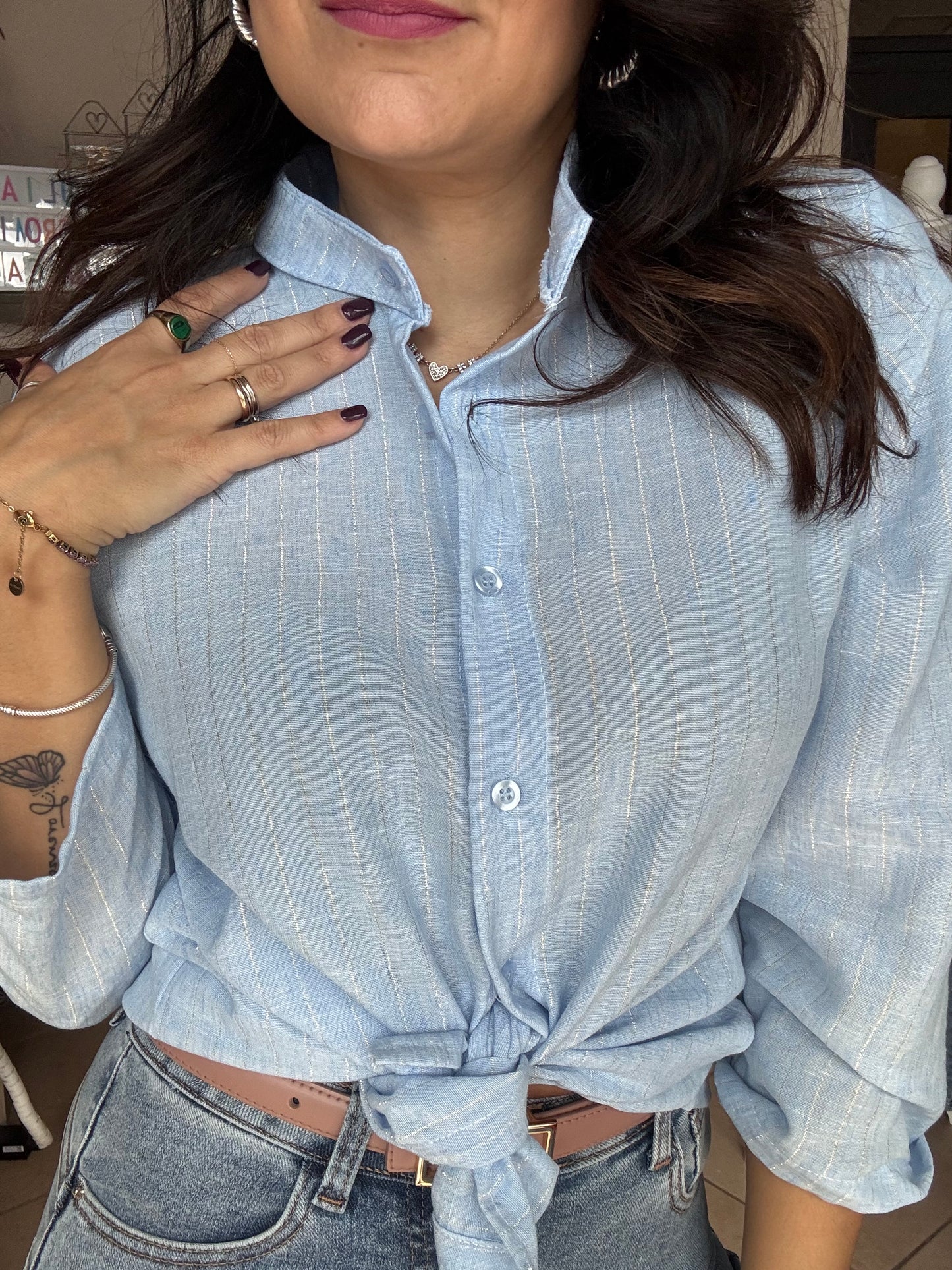 Camicia lurex e lino